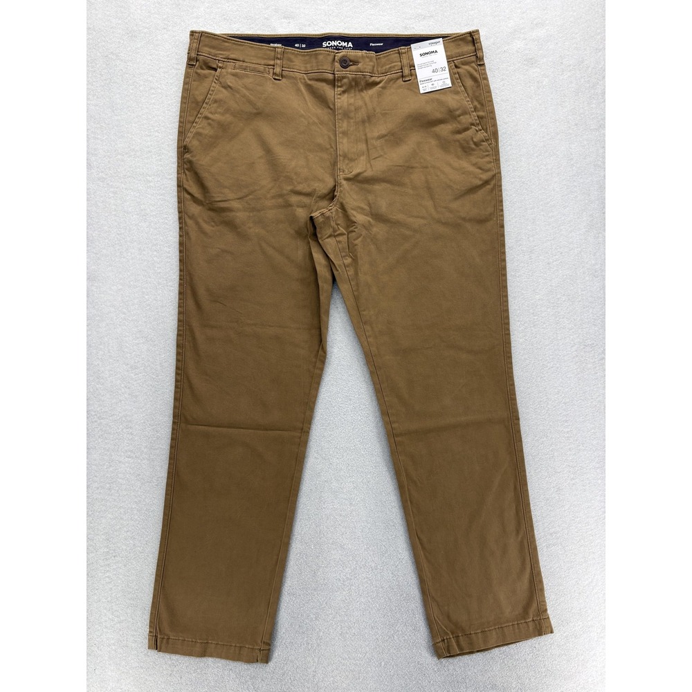 Sonoma Flexwear Chino Pants Mens 40x32 Brown Stretch Comfort Waistband Casual